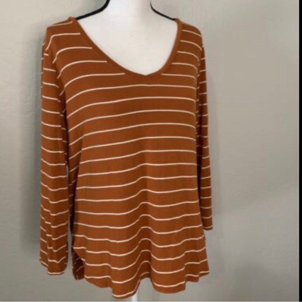 ❌NWT - Old Navy Womens striped burnt orange v-neck soft long sleeve top size❌
